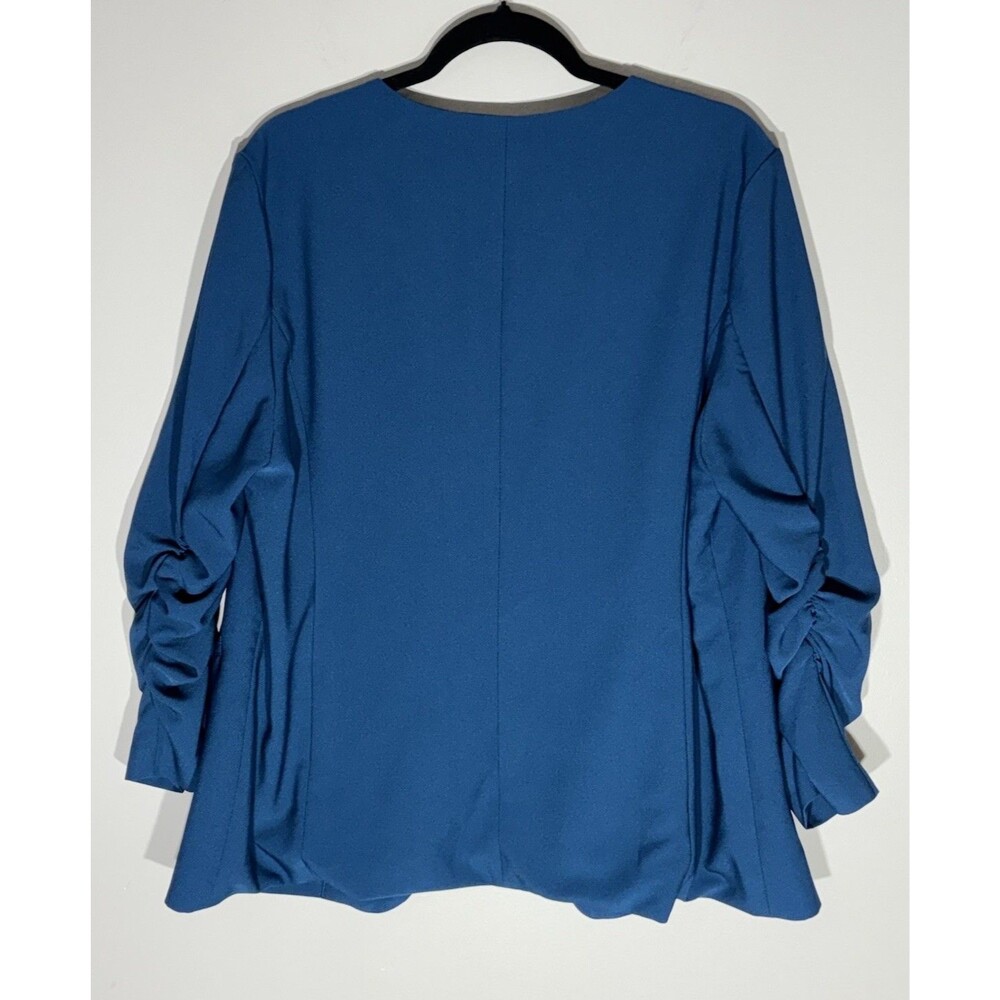 Skies Are Blue Womens Blazer Size 2XL XXL Raja Open Shirred Ruched Sleeve Office - Picture 2 of 12